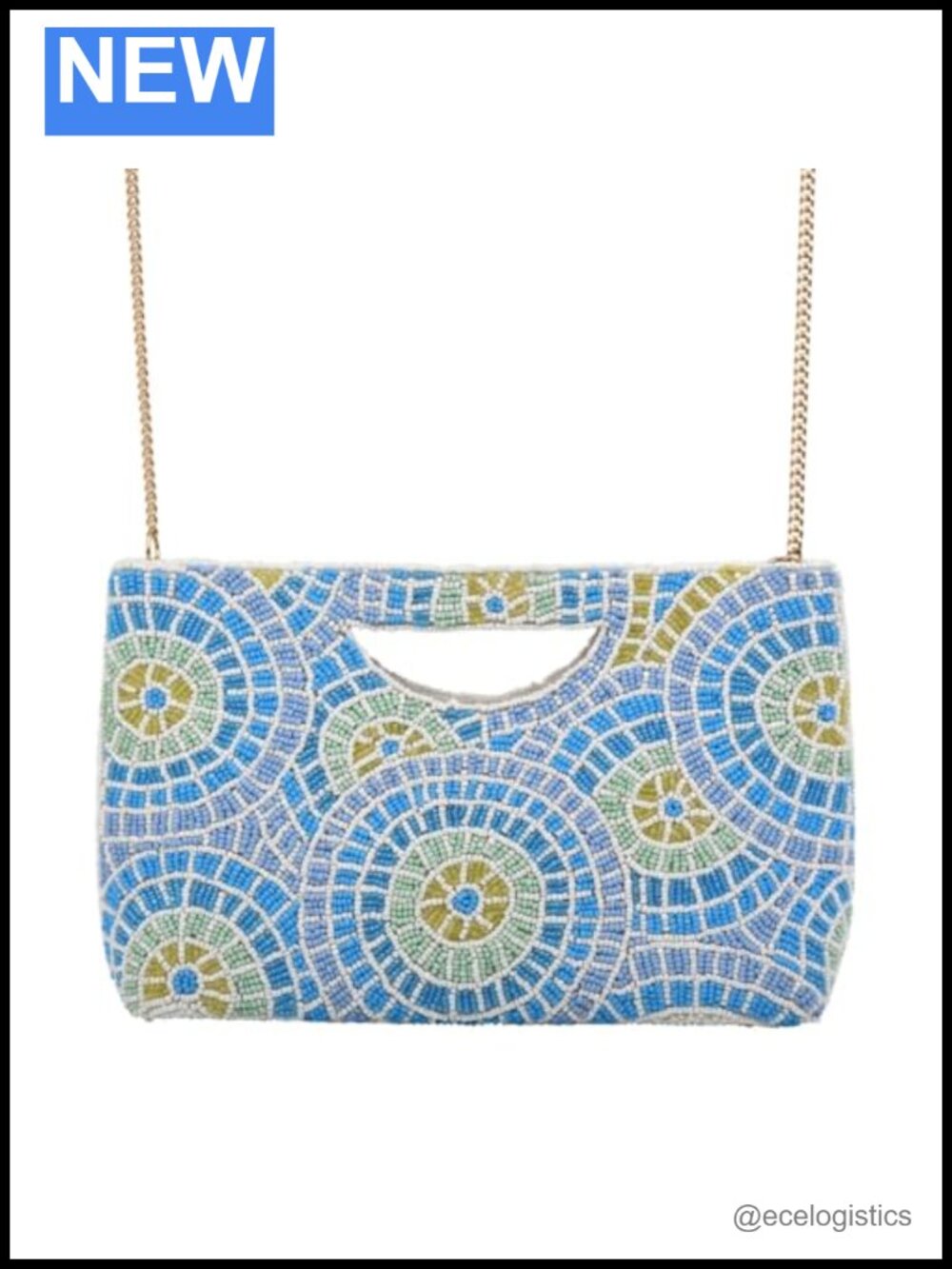Beaded Half Moon Clutch with Crossbody Chain, Satin Shoulder Bag